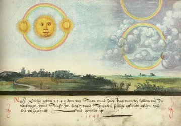 Augsburger Wunderzeichenbuch — Folio 165: Cinq soleils au-dessus de Leipzig 1551